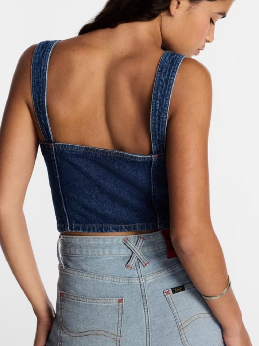 Denim Crop Bustier Top - Blue NWT - Picture 4 of 9